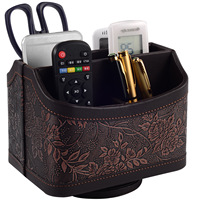 Support de télécommande de télévision personnalisé en cuir élégant multifonctionnel rotatif à 360 degrés, fait à la main, organisateur de bureau