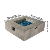 Promotion : Brasero carré FRC en MgO de 36,22 po, foyer à gaz pour extérieur, patio, jardin, cour, piscine, cheminée en GFRC avec pierres de lave et couvercle