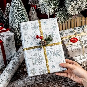 Silver Glitter Snowflake Wrapping <b>Paper</b> <b>Roll</b> 17 Inch X 33 Feet Gift Craft Recyclable - Product Image 4