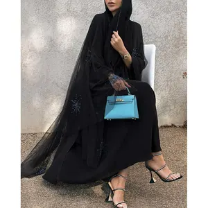 Abaya ลูกปัดมุสลิมมุสลิมสีดำหรูหราสำหรับผู้หญิง,Abaya ออกแบบเองได้ล่าสุดรอมฎอน