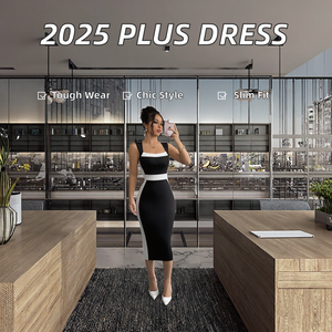 2025 nouvelles femmes élégante <span class=keywords><strong>robe</strong></span> intellectuelle grande taille français couleur bloc décontracté <span class=keywords><strong>mi</strong></span>-longueur parole longueur solide en mousseline de soie teint - Product Image 3