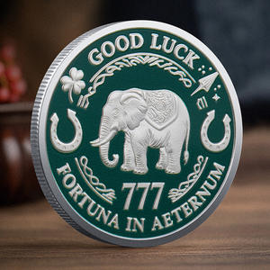 เหรียญนำโชค ฟอร์ทูน่า เอเทอร์นัม เครื่องรางนำโชค ชุบเหล็ก พิมพ์ลาย UV ลายนูน ลายโคลเวอร์ ช้าง ของที่ระลึก ออกแบบฟรี ของขวัญ - Product Image 1
