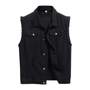 Wholesale Custom Logo Oversized Utility Black Rockstar Punk Rock Street Slim Sleeveless Men Denim Vest