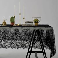 Blanc Noir Floral Chemin De Table Brodé Couverture De Table Vintage Dentelle Nappe Pour Table Décor Fête Mariages
