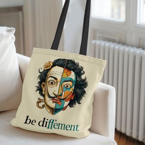Sac fourre-tout en <span class=keywords><strong>toile</strong></span> imprimé avec un portrait de Dalí au style surréaliste tendance, sac de courses réutilisable conçu pour les femmes, adapté au campus et au quotidien - Product Image 6