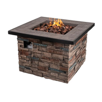Foyer rectangulaire à gaz Table d'extérieur Jardin Patio Cheminée 50000 BTU Flammes réglables Propane Gris clair avec pierre de lave
