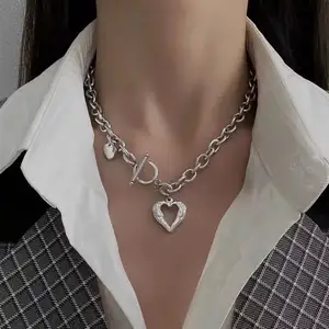 Mode Doppels chicht Perlenkette Hip Hop Gezeiten Nähte Liebe Herz Stärke Kette Pullover Kette