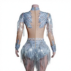 Sexy Performance Dance Rhinestones <strong>Sequins</strong> Tassel <strong>Bodysuit</strong> for Women Costume Singer Dancer Stage Wear Sparkly Birthday Outfit - Product Image 3