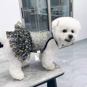 Rok jala renda Ultra tipis baru Musim Panas 2024 pakaian hewan peliharaan Daisy motif segar anjing dan kucing