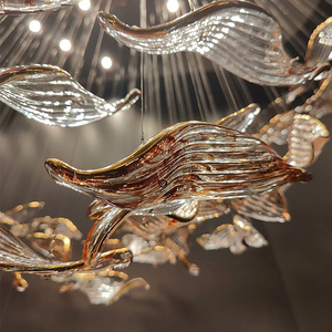 Phi tiêu chuẩn tùy chỉnh kính rơi lá lớn dự án khách sạn biệt thự hội trường Hiện Đại Đèn chùm thủy tinh cho kỹ thuật trang trí nội thất - Product Image 4