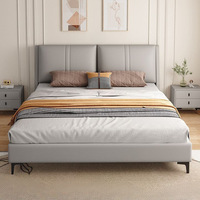 Lit Moderne Simple en Bois Massif pour Chambre à Coucher, Tailles Queen Size (1,8m) et Simple (1,2m), avec Tête de Lit Rembourrée et Panneaux
