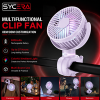 Ventilateur multifonctionnel pour poussette de bébé, rechargeable 8000 mAh, à clipser sur bureau, avec lumière d'ambiance pour berceau, vélo et camping