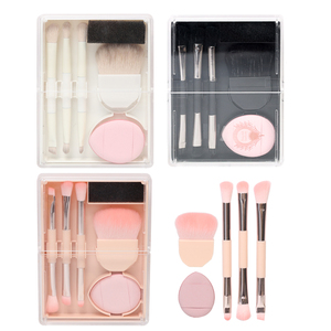 Juego de Brochas de Maquillaje Portátiles OEM ODM de Fibra Sintética en Negro, Blanco y Rosa para <span class=keywords><strong>Mujer</strong></span>, Herramientas de Belleza Profesionales, Estuche de Viaje con Sistema Push-Pull - Product Image 1