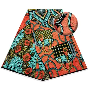 Nouveau Grand tissu wax africain Ankara Meilleur pagne batik doré Pagne bleu Coton à coudre Robe de soirée de mariage