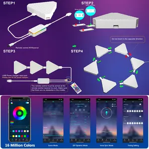 مصابيح مثلثة مصابيح LED مثلثة RGB + IC ذكي التحكم، تزامن الموسيقى مع لوحات مصابيح مثلثة العمل مع مساعد جوجل أليكسا