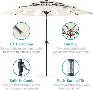 La scelta migliore prodotti 10ft 3-Tier solare Patio ombrello, mercato esterno parasole per il cortile, ponte, a bordo piscina W/ 24 luci LED, T - Product Image 5