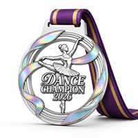 Médaille de danse ronde personnalisée en fonte sous pression, revêtement irisé, relief 3D avec ruban pour concours, spectacle et cérémonie de remise des prix