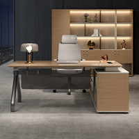 Ensemble de chaise de bureau de direction haut de gamme en forme de L, style moderne minimaliste, table en bois, mobilier de bureau de luxe léger pour manager