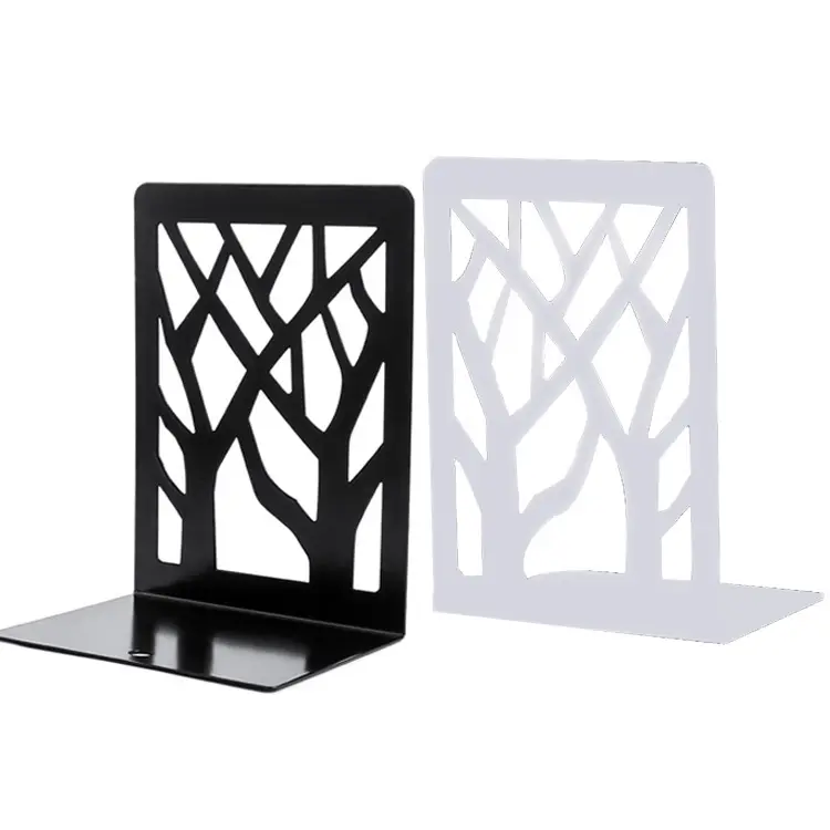 Hollow Out Tree Shadow Bookshelf 1 par Vintage personalizado linha geométrica preto grade Metal branco Bookend