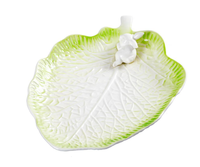 Plateau en céramique en forme de feuille de chou vert avec support lapin blanc mignon pour décoration de fête