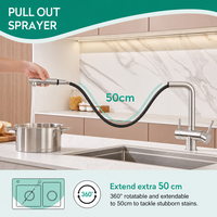 Robinet à 3 voies en acier inoxydable à double poignée, robinet d'eau pure pour évier de cuisine, mitigeur en céramique, design moderne