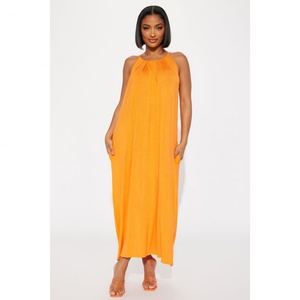 Vestido Midi Casual para Mujer, Estilo Personalizado de Fábrica OEM, Sin Mangas, Tirantes Finos, Bolsillos Laterales, Cierre de Lazo en la Espalda, Alta Elasticidad, Corte Natural - Product Image 1