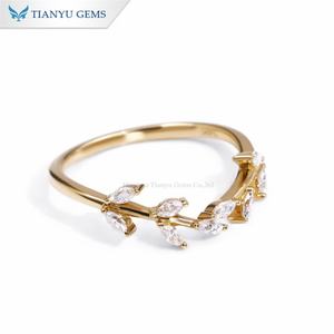 Tianyu feuille d'olivier or massif 10K 14K 18K PT950 mariage Marquise coupe Moissanite diamant fiançailles bague d'éternité féminine - Product Image 2
