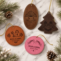 Lasergravierbare Kunstleder-Weihnachtsanhänger im Großhandel, Individuell Lasergravierte PU-Leder Christbaumschmuck zur Personalisierung