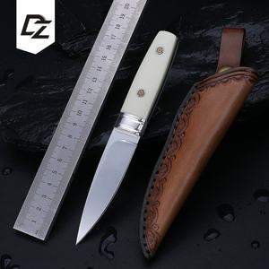 Couteau tactique de survie OEM personnalisable en jade blanc, lame en acier inoxydable, pointe tombante, manche G10, fourreau en cuir, pour la chasse - Product Image 3