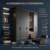 Système de placard intégré moderne sur mesure, portes en verre anthracite mat, tiroirs avec éclairage LED, meubles de chambre à coucher OEM ODM