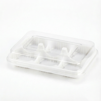 Boîte d'emballage alimentaire rectangulaire transparente en PET à 6 compartiments, plateau en plastique blanc jetable pour pâtisseries, gâteaux de lune et mochis