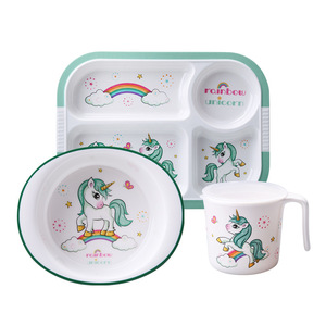 Unicorn <b>Melamine</b> <b>Bowl</b> Plate Set For Kids 2-4 Years Food Grade Dishware Cartoon Design Drop Resistant - Product Image 3