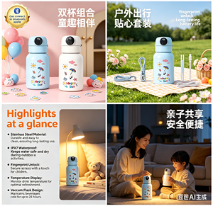 Gourde Intelligente pour Enfants, Idéale pour l'École et le Bureau, avec Verrouillage par Empreinte Digitale, Surveillance du Niveau d'Eau, Rappel d'Hydratation – Sérénité des <span class=keywords><strong>Parents</strong></span> Assurée - Product Image 4