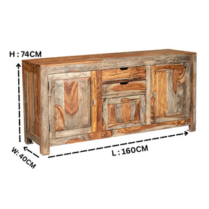 Solid Sheesham Wood Sideboard <b>Cabinet</b> with Drawers & Storage | <b>Rustic</b> Wooden Buffet Console | Living Room & Dining Storage Unit - Product Image 4