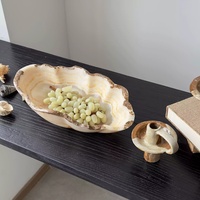 Assiette de rangement décorative en marbre onyx naturel sculpté à la main, design moderne Wabi Sabi, surface polie, pour cuisine et salon