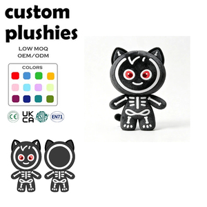 Peluche <span class=keywords><strong>chat</strong></span> squelette personnalisée OEM ODM, animal en peluche <span class=keywords><strong>chat</strong></span> noir d'Halloween avec imprimé squelette phosphorescent pour enfants - Product Image 1