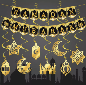 Decorazioni per Ramadan Eid Mubarak 2026, Striscione in Carta Oro e Nero, Ornamenti Islamici, Bandiere e Accessori per <span class=keywords><strong>Feste</strong></span> Musulmane, Articoli Decorativi Durevoli - Product Image 1
