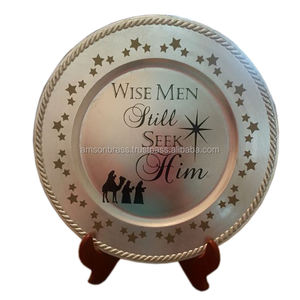 Serving Charger Plate Dishes Plates Rope Border Decorative Printing Silver Antique Charger Plate Tabletop <b>Dinnerware</b> - Product Image 1