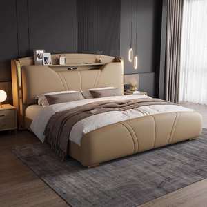Modern <strong>LED</strong> <strong>Light</strong> Queen &amp; King Upholstered Beds with USB Port Stainless Steel &amp; Wooden Bedroom <strong>Furniture</strong> Direct Factory Supply - Product Image 4