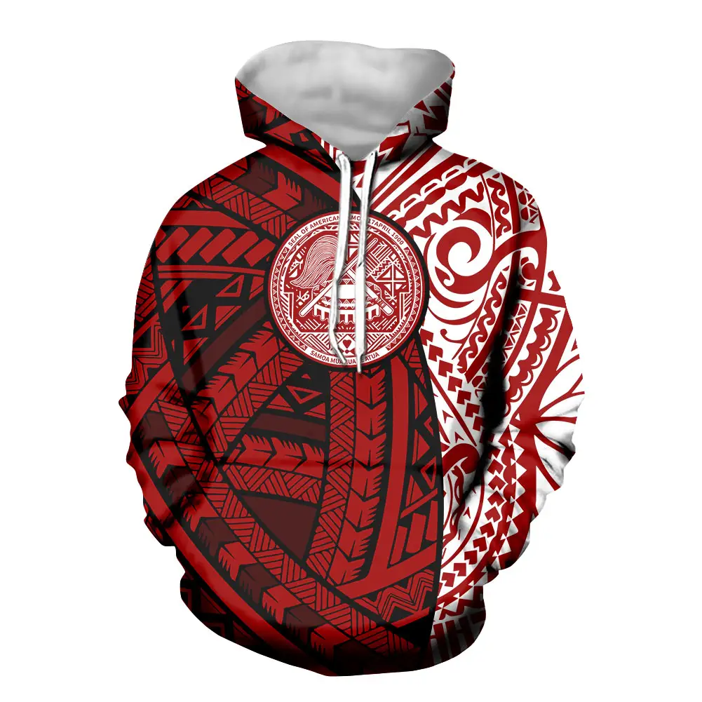 Sudadera con capucha para hombre, diseño tribal polinesiano, Impresión de Samoan, Tropical, roja, personalizada, precio al por mayor