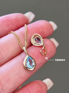 Pendentif pour femme Xinfly en or 18 carats avec pierre naturelle aigue-marine 0,55 carat en forme de goutte d'eau et diamant en forme de larme - Product Image 3