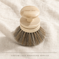Brosse de nettoyage réutilisable pour casseroles et poêles, avec poignée en bambou, poils de cheval naturels, écologique, anti-rayures, ronde, pour la cuisine