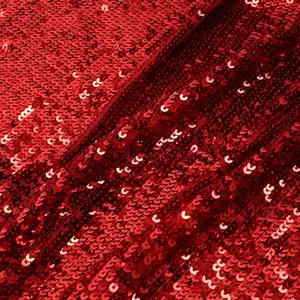 Tulle rouge de 3mm en Spandex et Polyester, dentelle brodée, tissu à paillettes pour robe de soirée