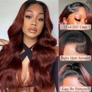 12A brun rougeâtre 2x6 5x5 13x4 perruques avant de lacet cheveux humains noeuds blanchis pour les femmes <span class=keywords><strong>cuivre</strong></span> rouge sans colle perruques frontales de cheveux humains - Product Image 5