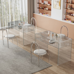 Moda luz lujo moderno Simple acrílico salón muebles <span class=keywords><strong>mesas</strong></span> sillas juegos <span class=keywords><strong>para</strong></span> <span class=keywords><strong>uñas</strong></span> salón muebles manicura Mesa <span class=keywords><strong>uñas</strong></span> Escritorio - Product Image 2