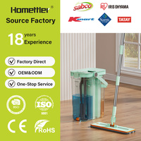 Serpillère en microfibre écologique Homettler avec essoreuse intégrée et manche télescopique, nettoyage sec/humide, 2 têtes de serpillère pour usage domestique sur sols