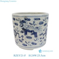 RZEY21-A Pot à pinceaux en porcelaine bleue et blanche de style chinoiserie, support décoratif en céramique vintage avec motif oiseau et pivoine pour salon