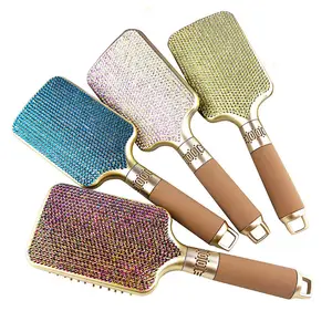 Custom LOGO hair brush bling comb 2021 popular wholesale rhinestone wood glitter hairbrush for comb hair