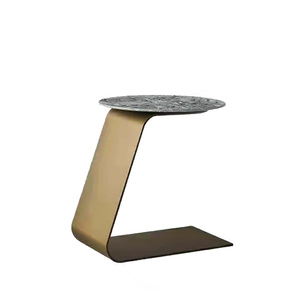 Table de chevet de canapé, peinture doré trempé, petite Table basse ronde en marbre, acier inoxydable, élégant - Product Image 1