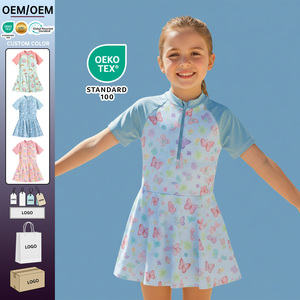 Traje de Baño de Manga Corta para Niñas, Protección UV UPF 50+, Estampado de Mariposas, Traje de Baño de Una Pieza para Niños, Playa y <span class=keywords><strong>Piscina</strong></span> - Product Image 1